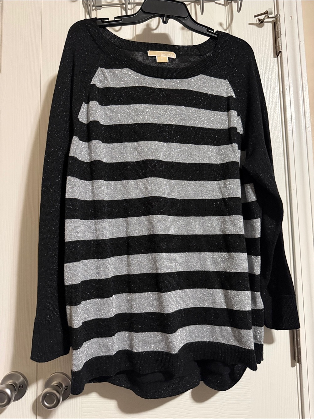 Michael Kors Black and Silver Striped Crewneck Sweater